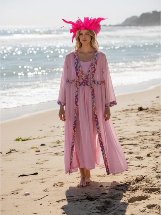 Emilio Pucci Other - Emilio Pucci Pink Sleeveless Charmeuse & Maxi Robe 2 Piece Set Formfit Rogers